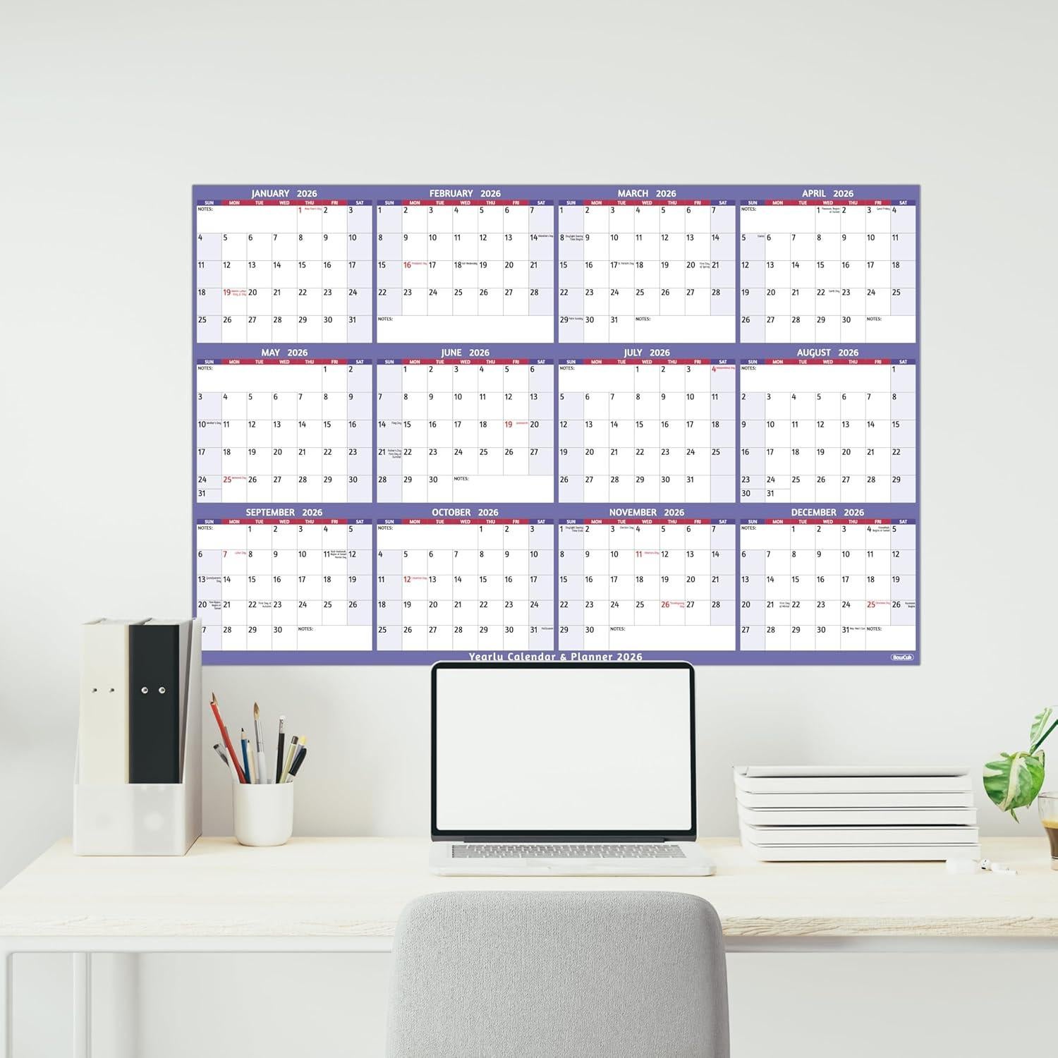 Calendario de Pared Borrable 2026 BowCuk 97x64 cm Reversible