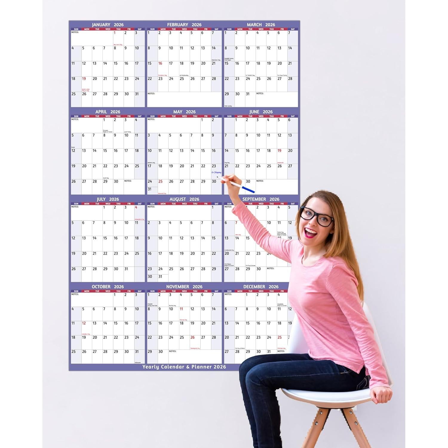 Calendario de Pared Borrable 2026 BowCuk 97x64 cm Reversible