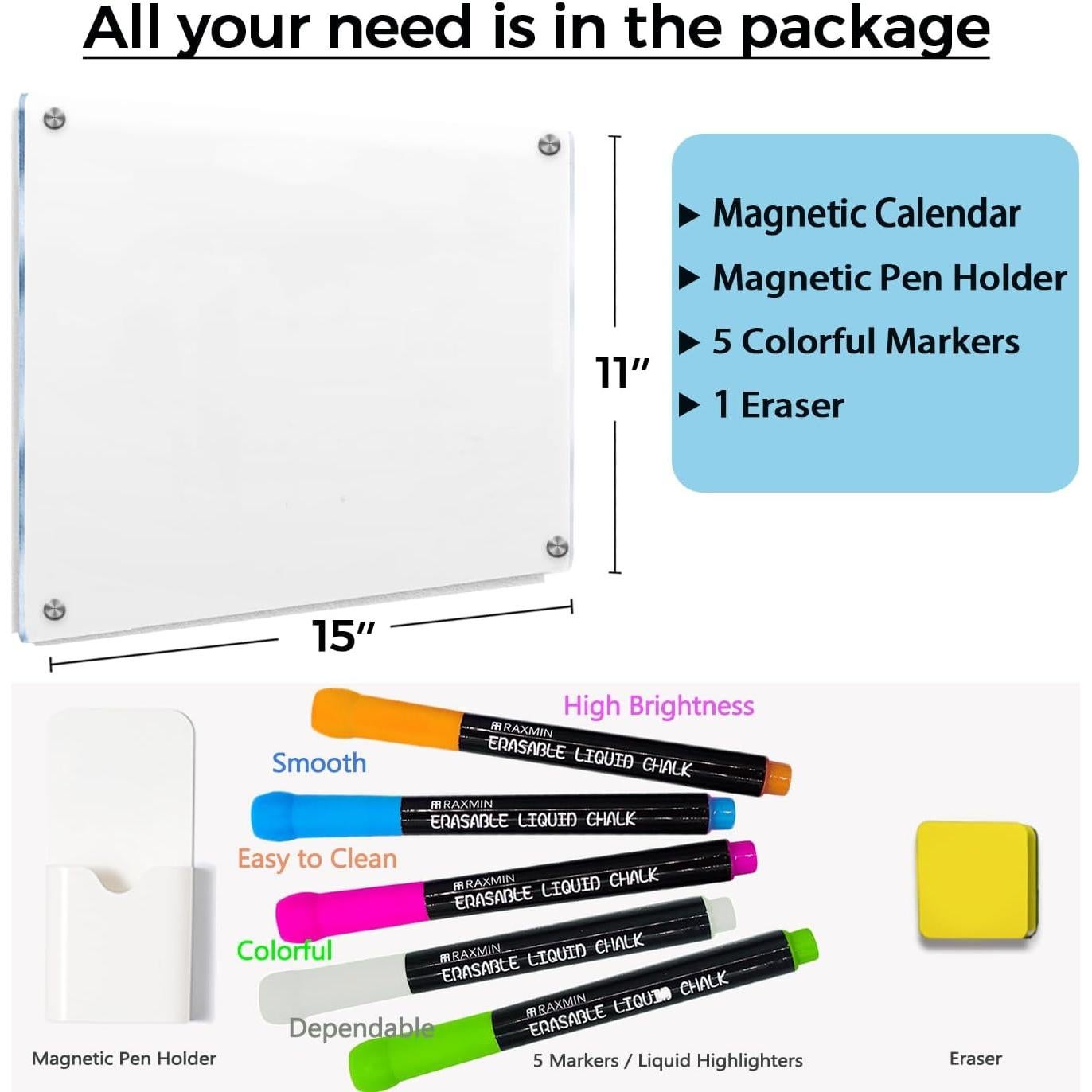 Tablero Magnético Acrílico RAXMIN 15x11 cm con 4 Marcadores