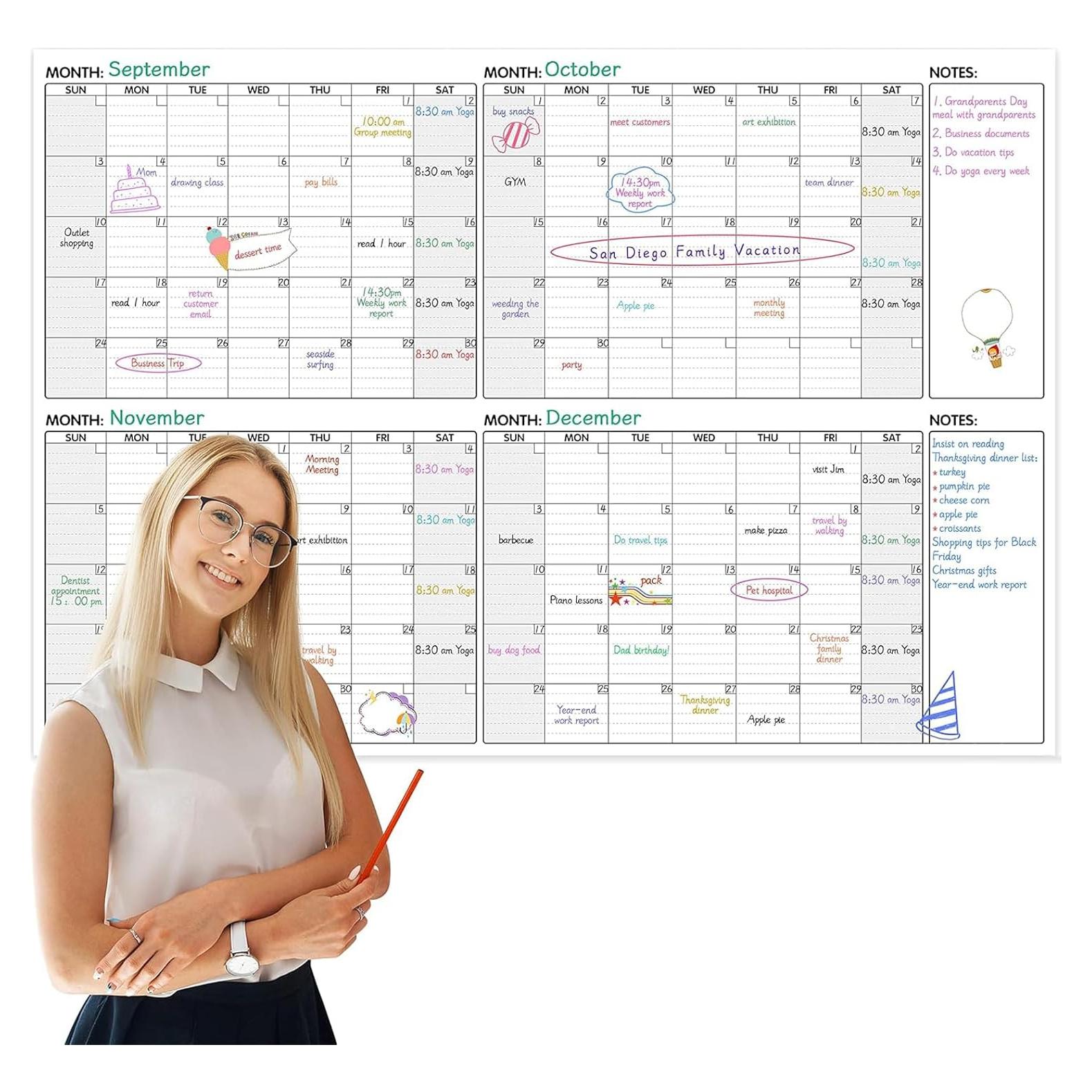 Calendario de Pared BooQool 4 Meses Borrado en Seco 132x91cm