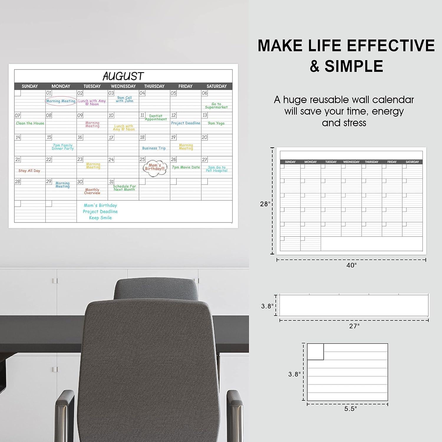 Calendario de Pared Borrable Lemome 76.2x101.6 cm Sin Fecha