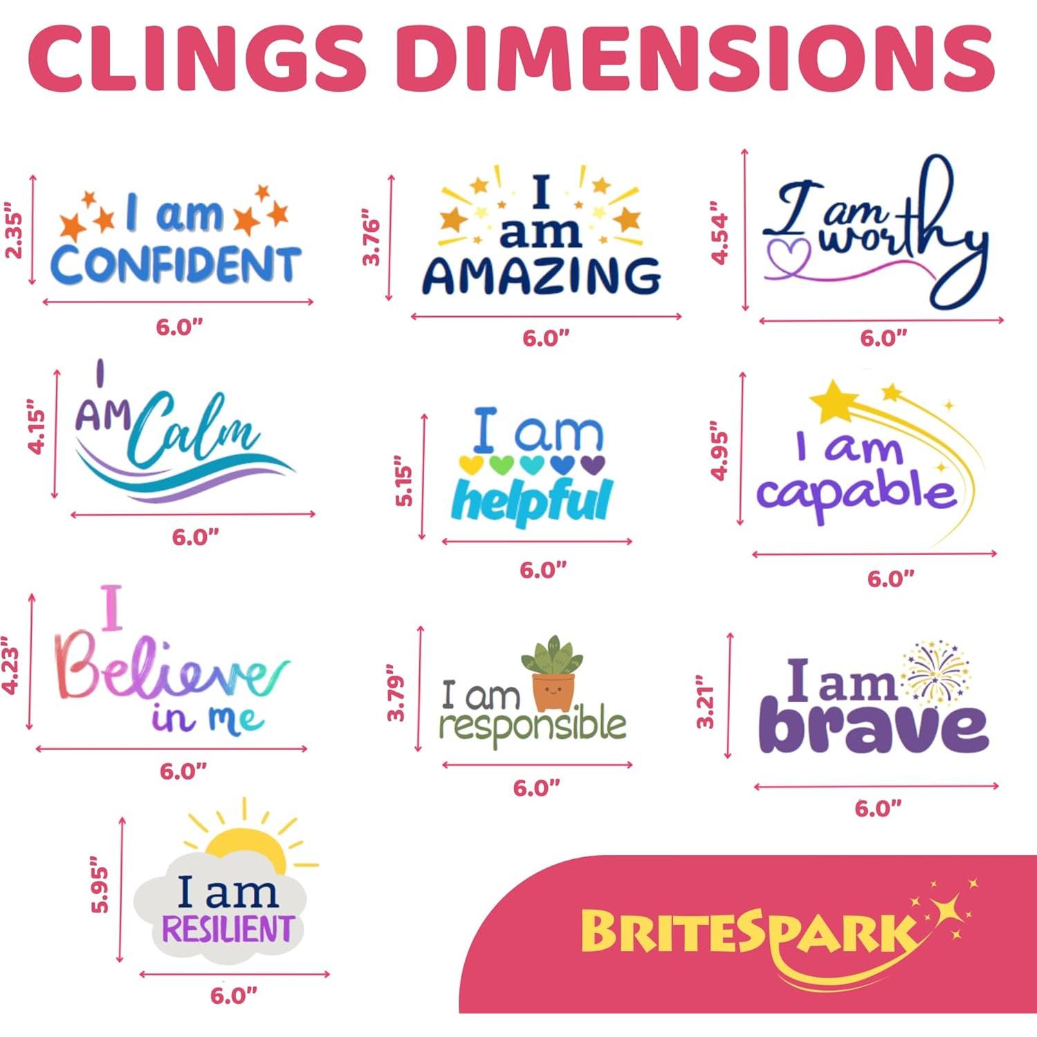 Calcomanías Estáticas Reutilizables Britespark - Afirmaciones Positivas - Set de 10