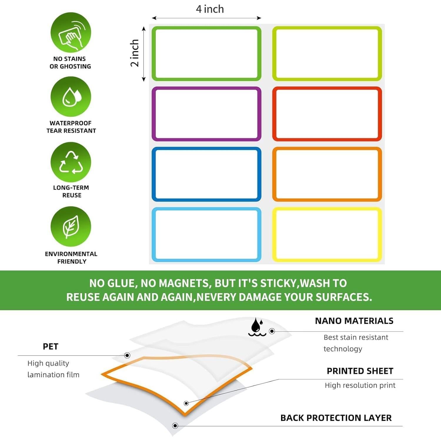 Etiquetas Reutilizables Borrado en Seco SVNOOC 5x10 cm 8 Colores