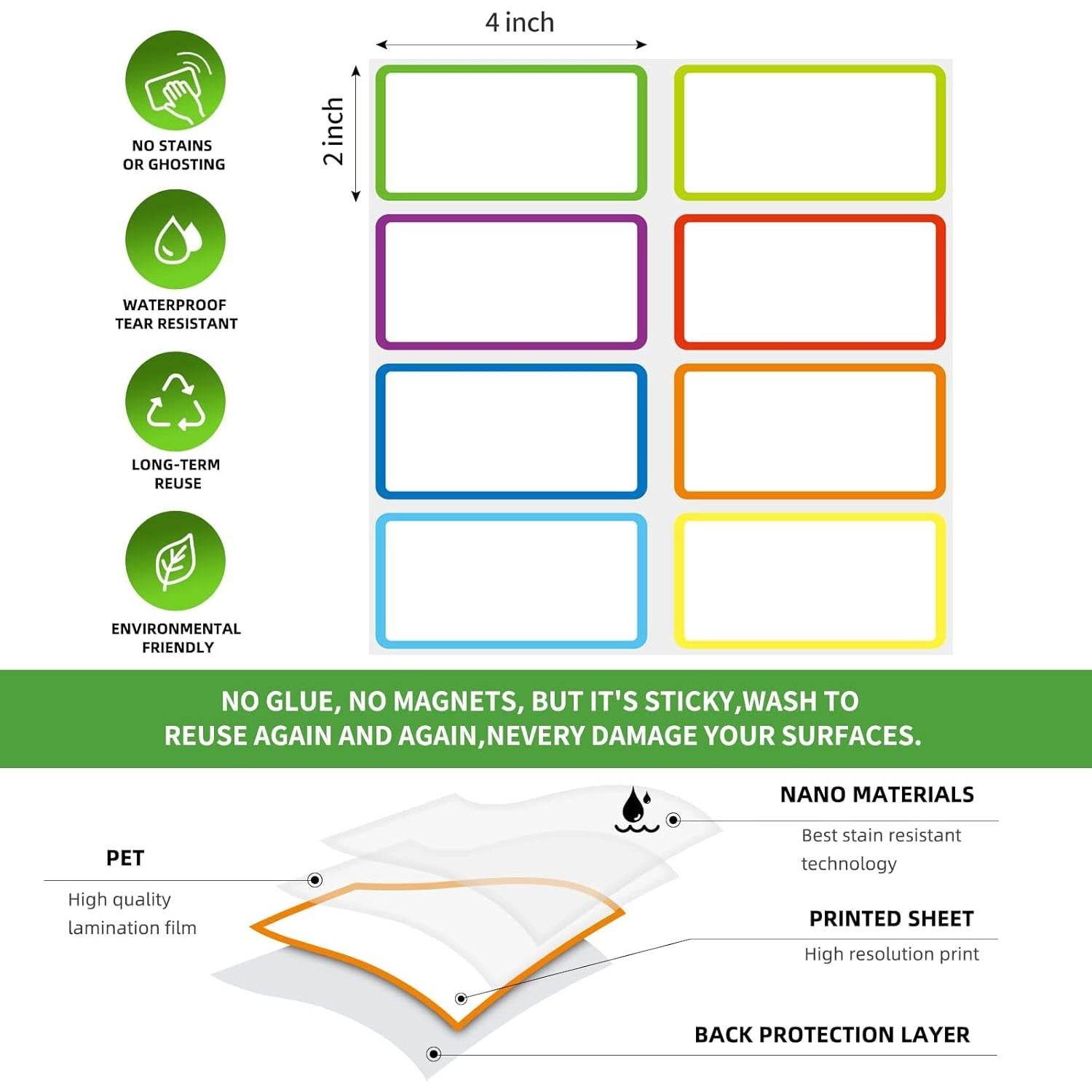 Etiquetas Reutilizables Borrado en Seco SVNOOC 5x10 cm 8 Colores