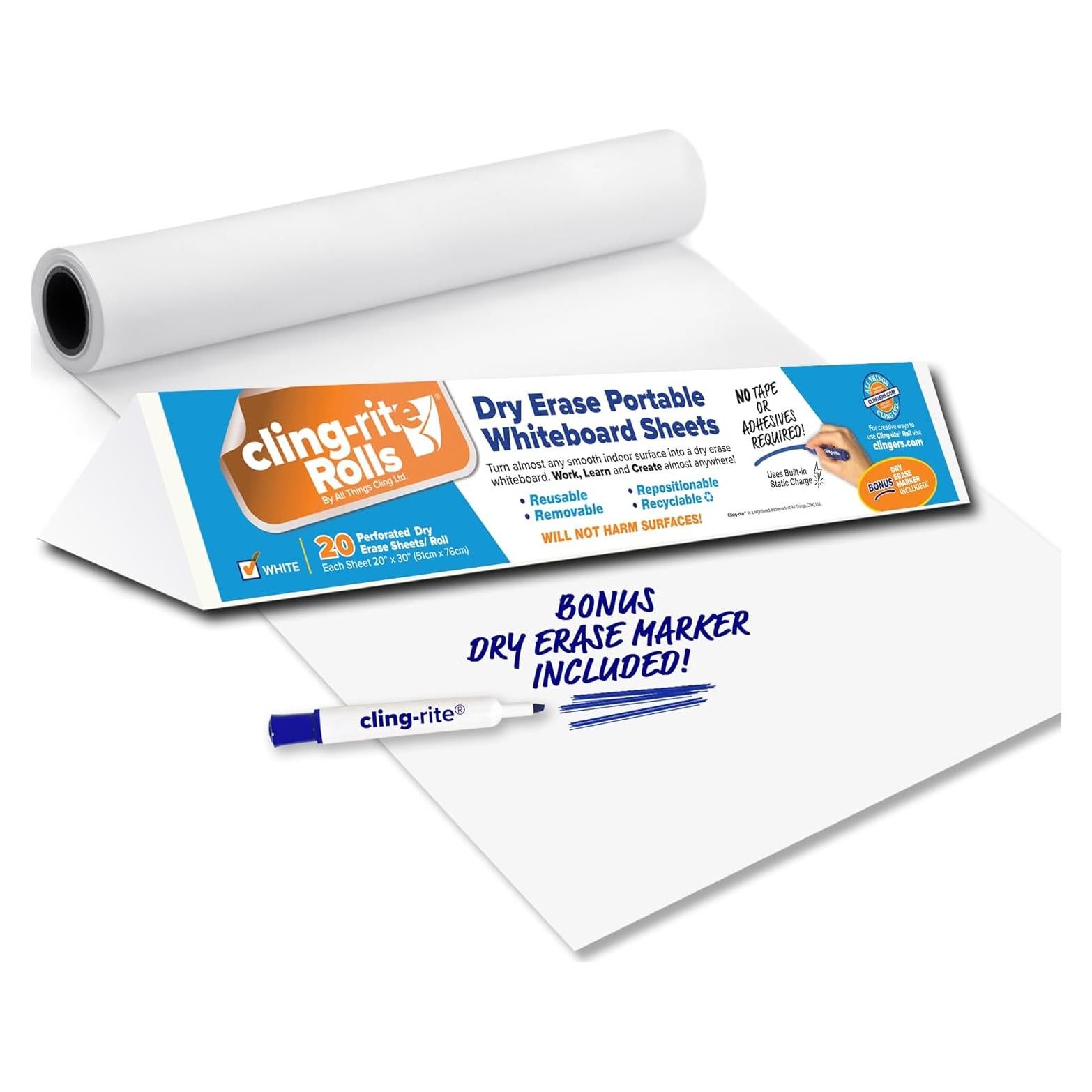 Rollo Pizarra Blanca Removible Clingers 15.24 m 50.8x76.2 cm