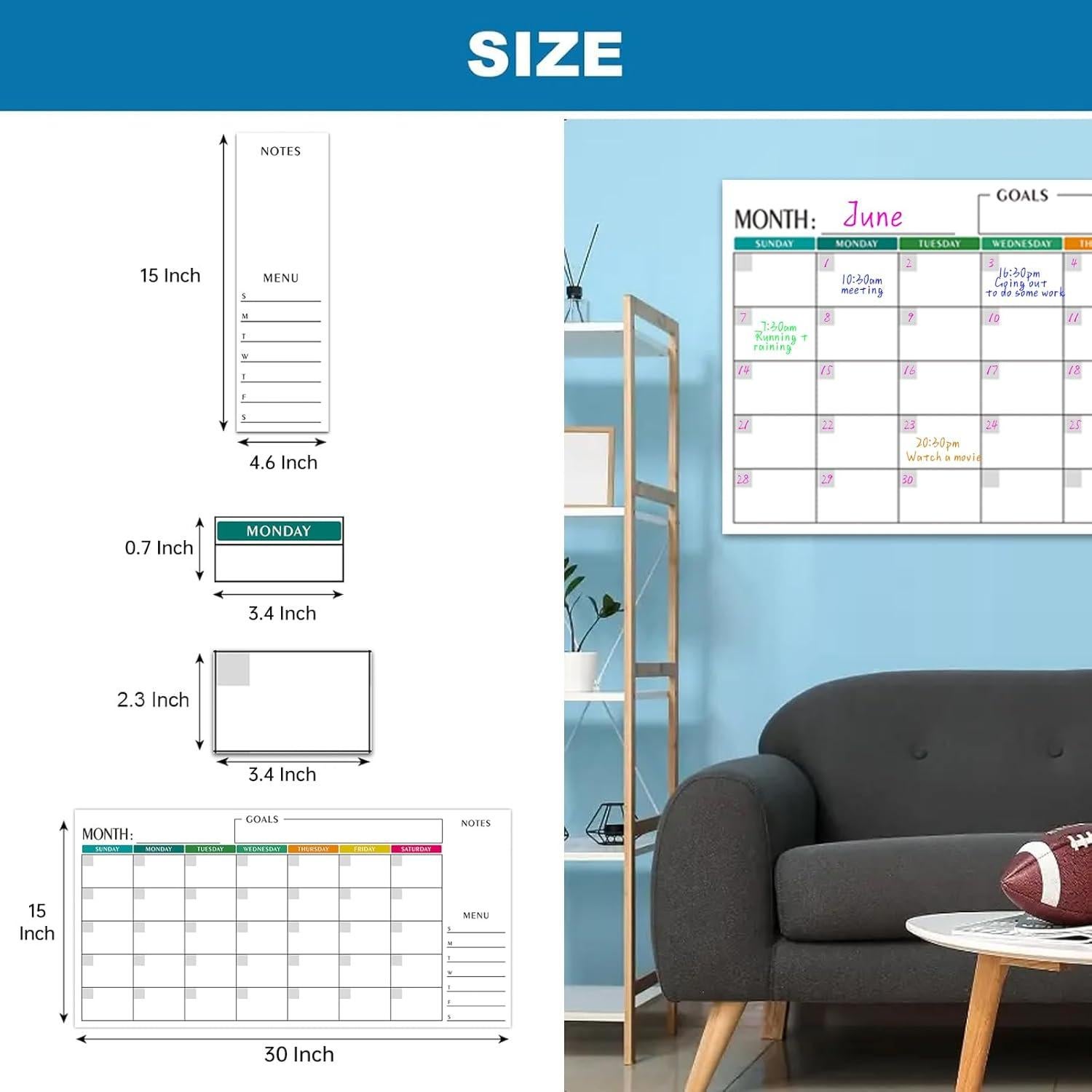 Calendario de Pared Borrado en Seco Ougesi 38x76 cm 3 Meses