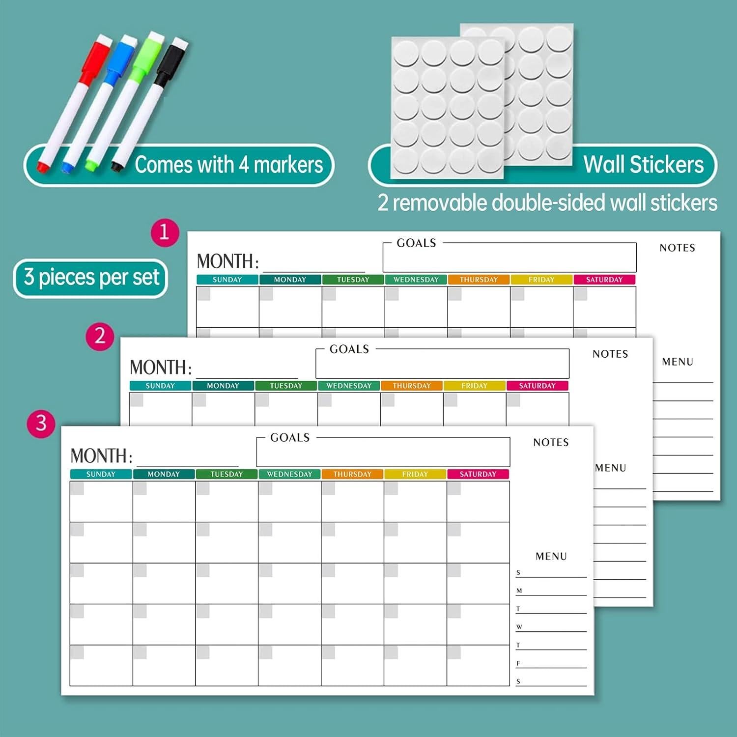 Calendario de Pared Borrado en Seco Ougesi 38x76 cm 3 Meses