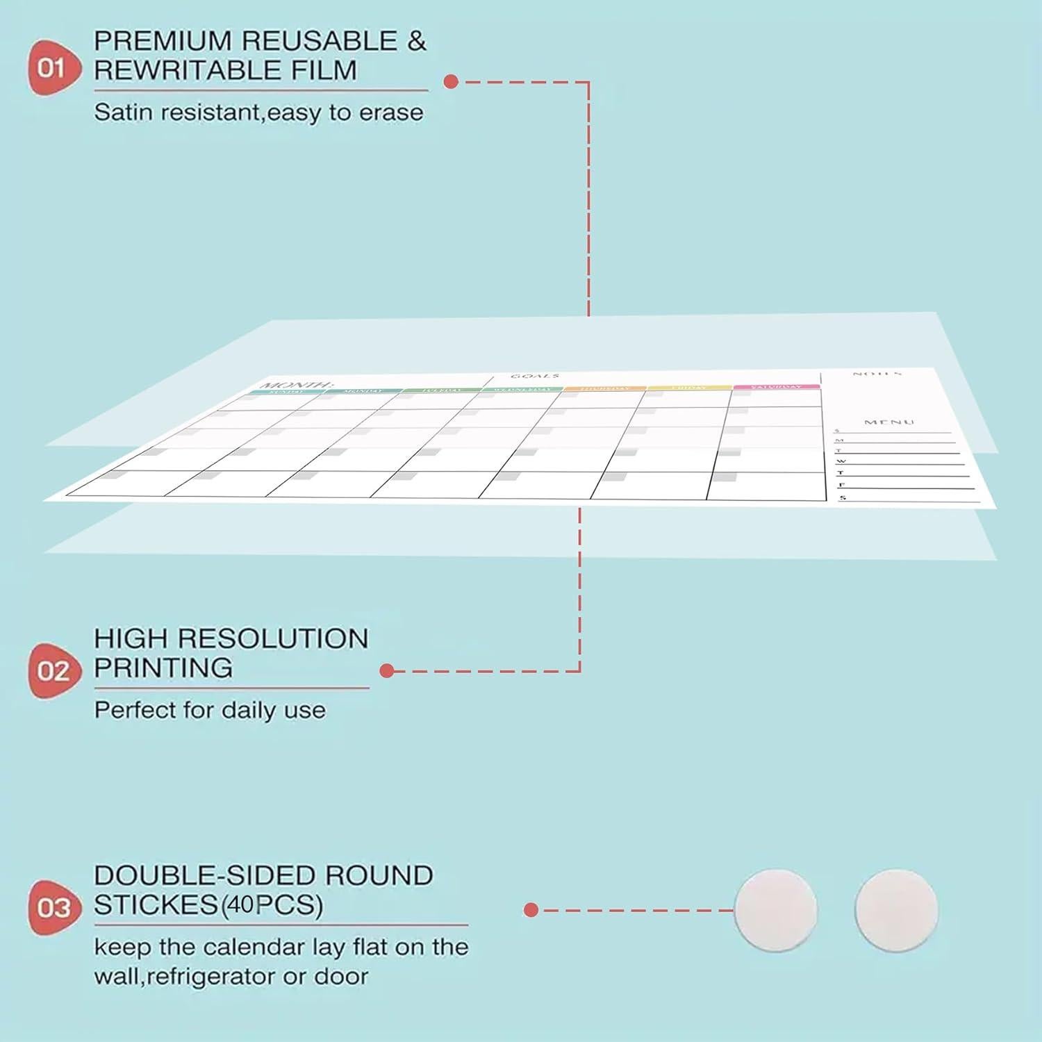 Calendario de Pared Borrado en Seco Ougesi 38x76 cm 3 Meses