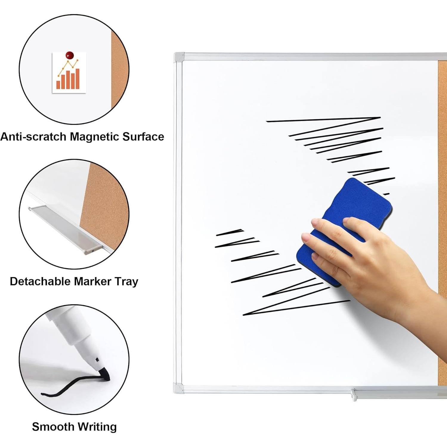 Tablero de Corcho SINDO 91.44x60.96 cm Magnético Blanco