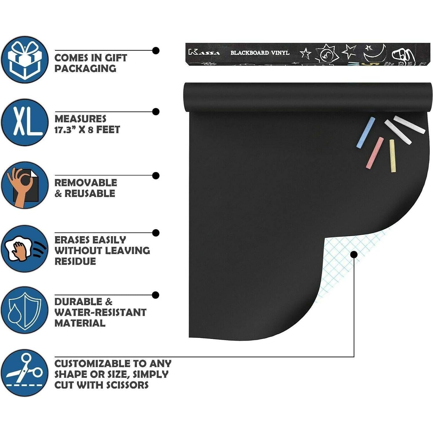 Papel Tapiz de Pizarra Kassa 0.43m x 2.44m con 5 Tizas