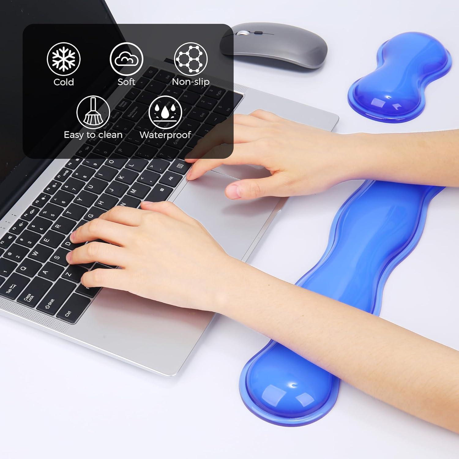 Juego de Reposamuñecas de Gel ABRONDA Azul para Teclado y Ratón