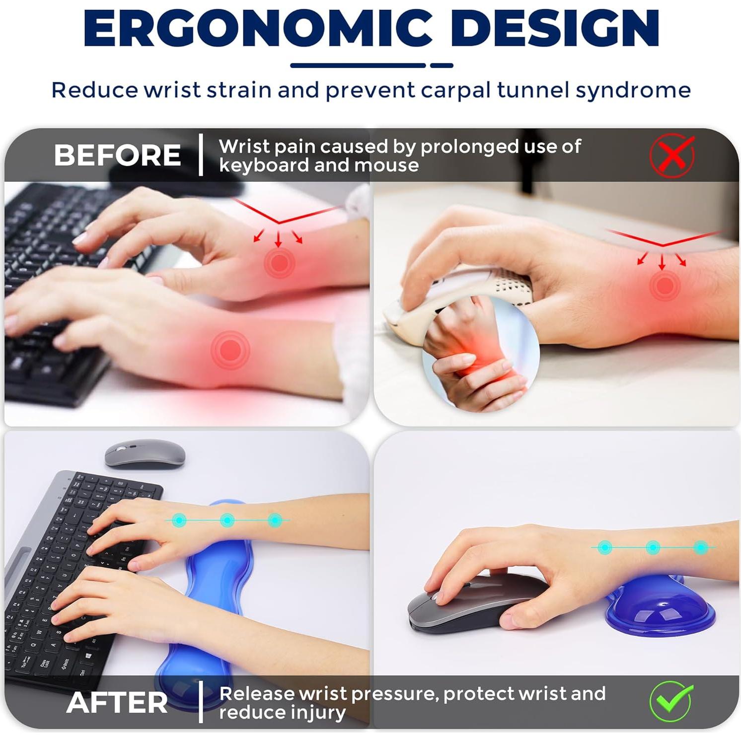 Juego de Reposamuñecas de Gel ABRONDA Azul para Teclado y Ratón