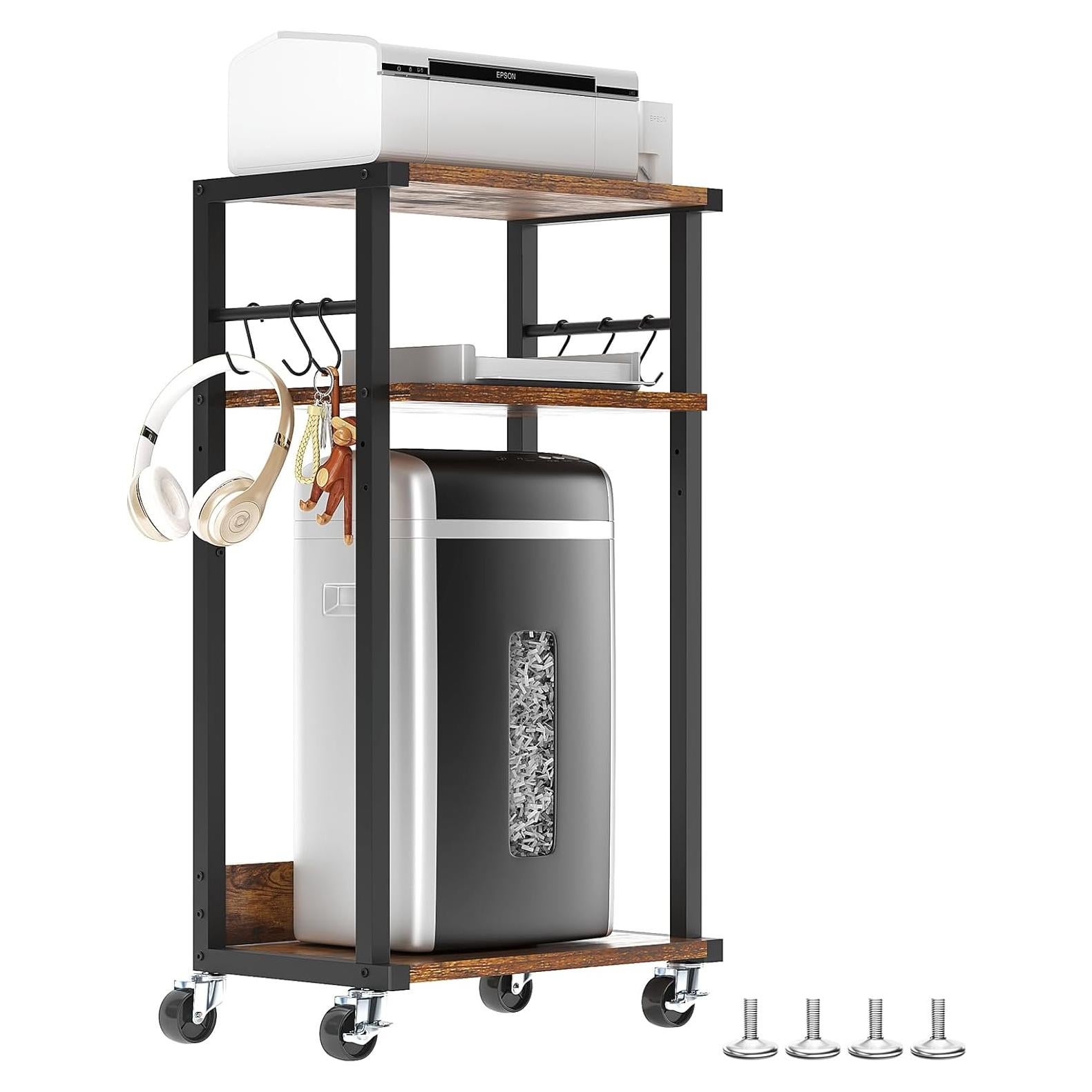 Soporte de Impresora Móvil YMYNY Marrón Rústico 3 Niveles Ajustable