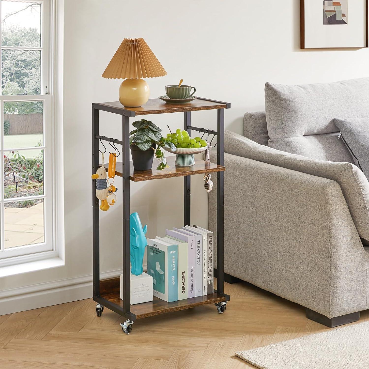 Soporte de Impresora Móvil YMYNY Marrón Rústico 3 Niveles Ajustable