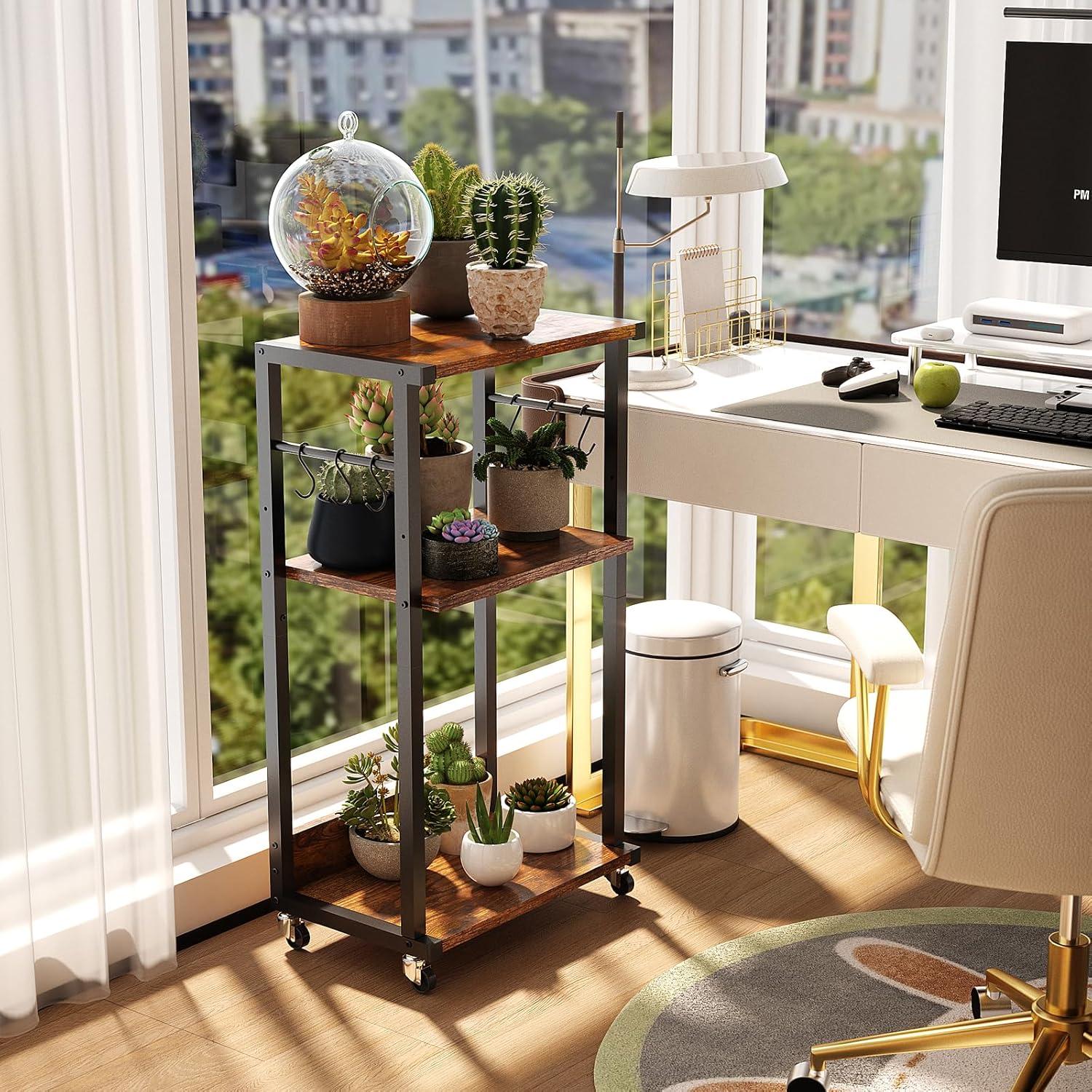 Soporte de Impresora Móvil YMYNY Marrón Rústico 3 Niveles Ajustable