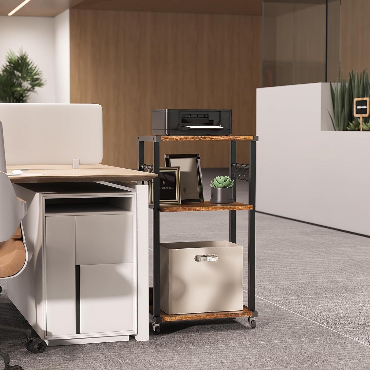 Soporte de Impresora Móvil YMYNY Marrón Rústico 3 Niveles Ajustable