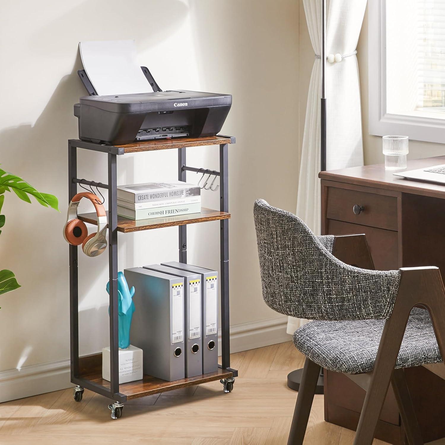 Soporte de Impresora Móvil YMYNY Marrón Rústico 3 Niveles Ajustable