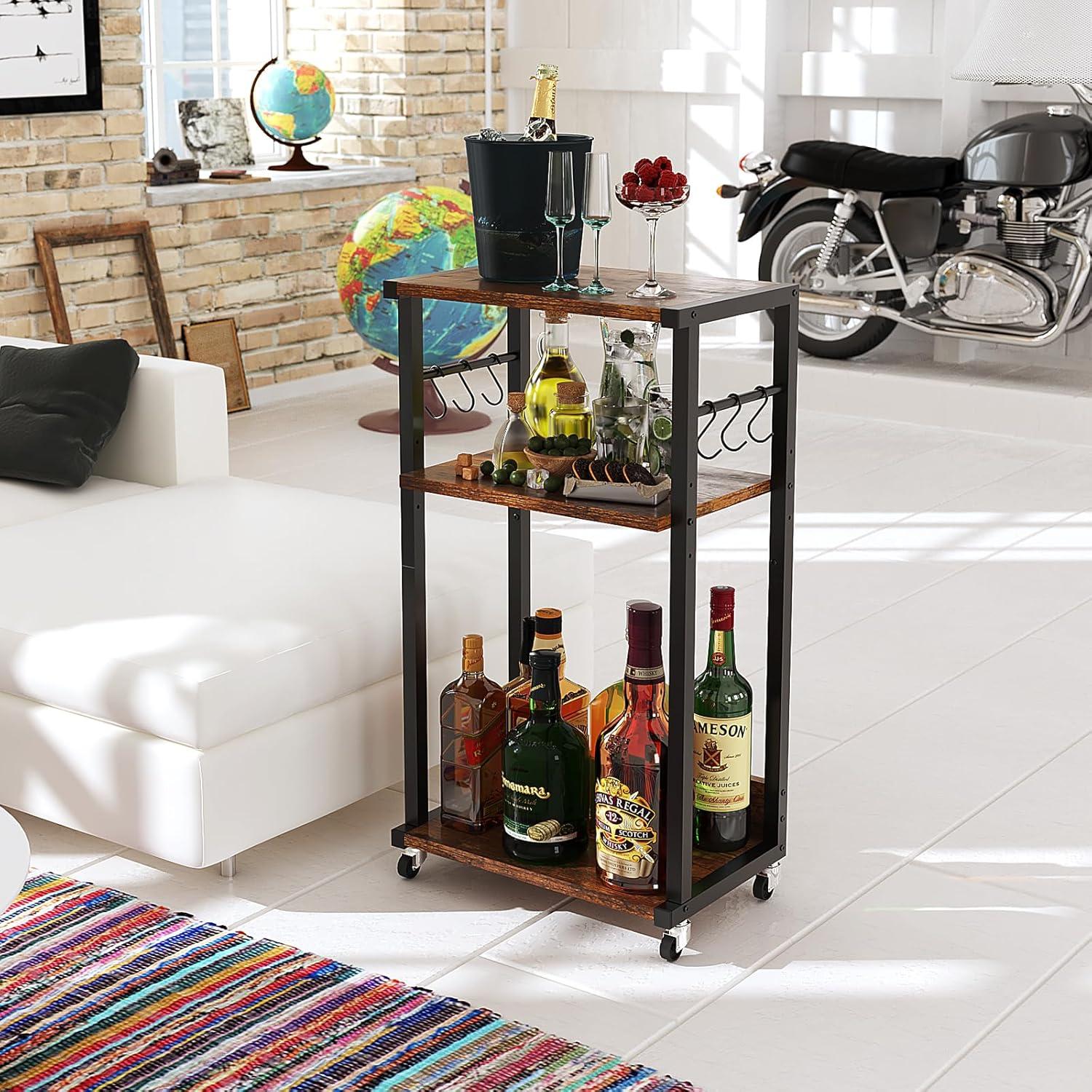 Soporte de Impresora Móvil YMYNY Marrón Rústico 3 Niveles Ajustable