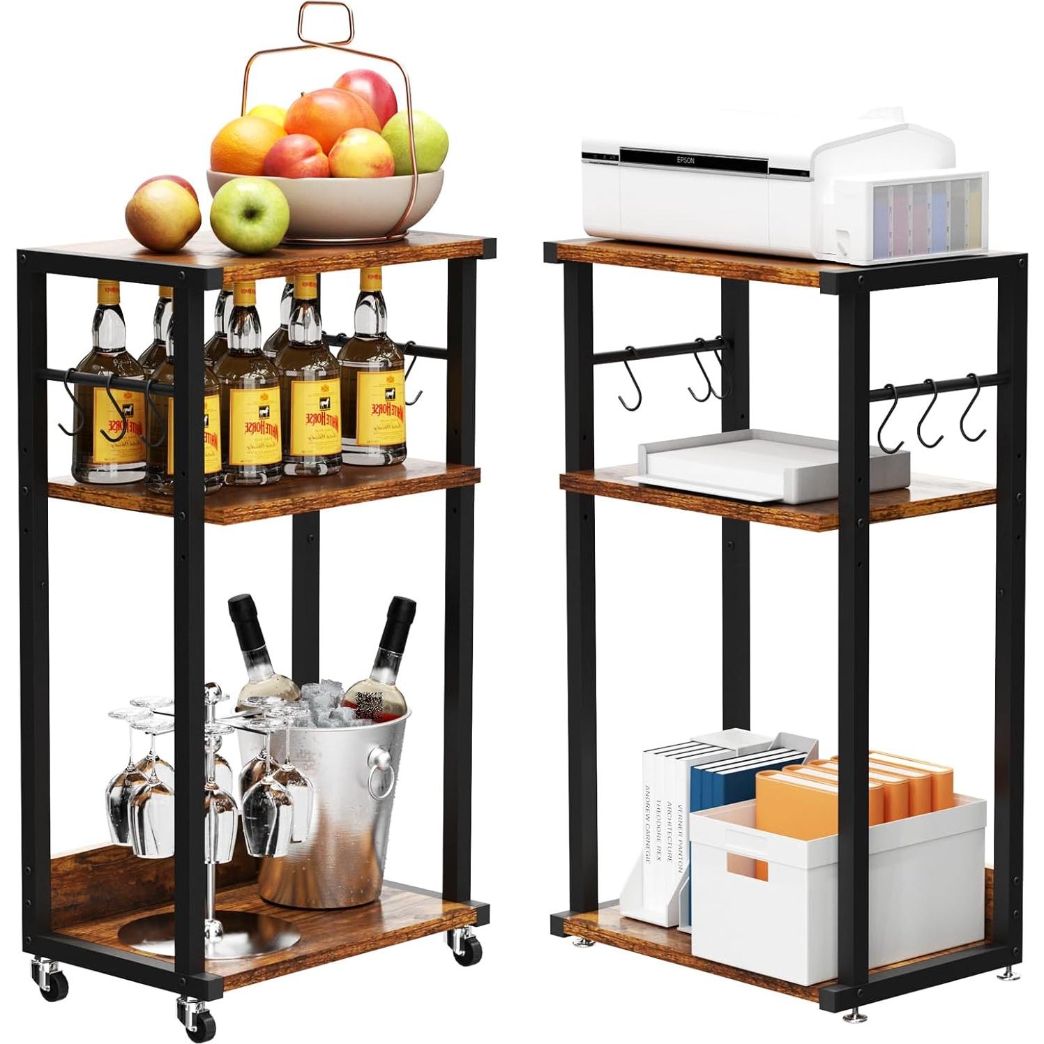 Soporte de Impresora Móvil YMYNY Marrón Rústico 3 Niveles Ajustable