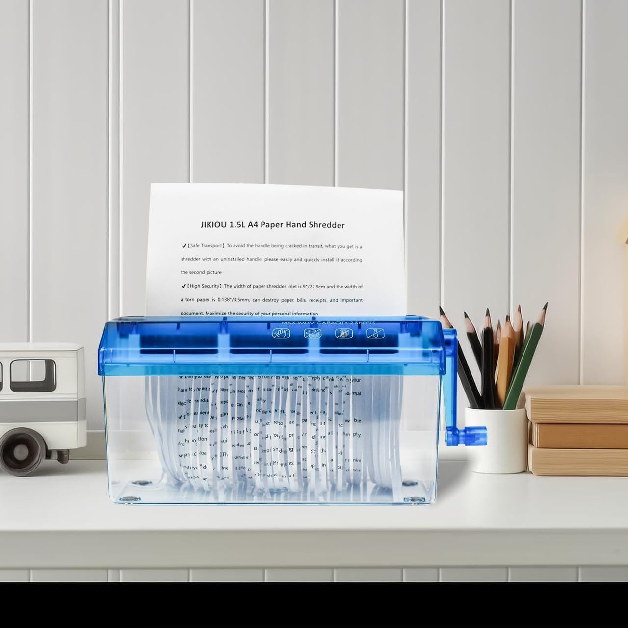 Trituradora Manual de Papel A4 JIKIOU Azul Portátil
