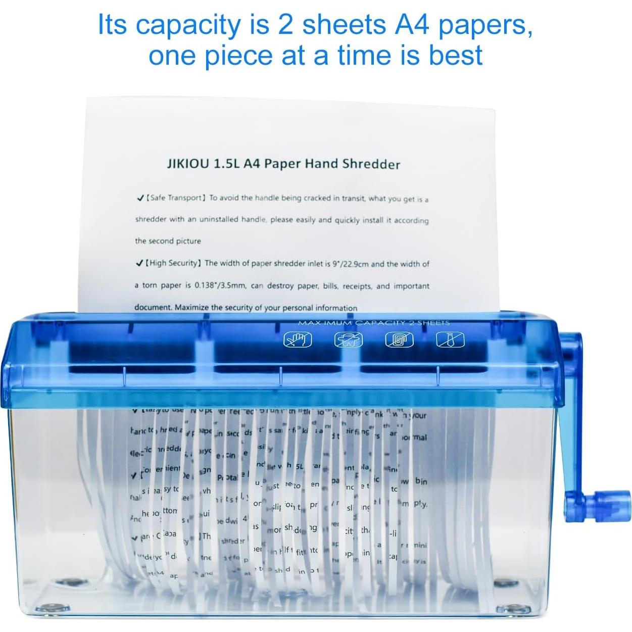 Trituradora Manual de Papel A4 JIKIOU Azul Portátil