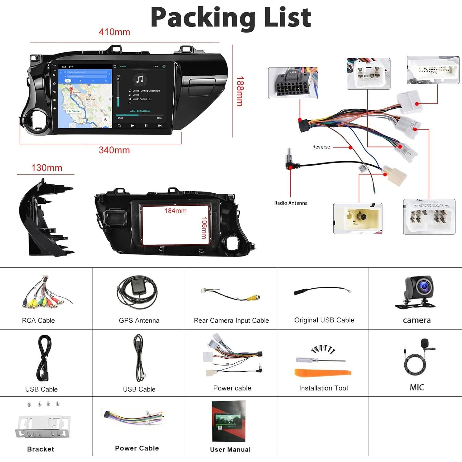 Estéreo de Coche Hodozzy 10.1" para Toyota Hilux 2015-2020
