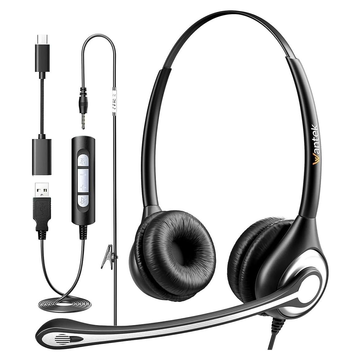 Auriculares USB Wantek SC1 con micrófono y cancelación de ruido
