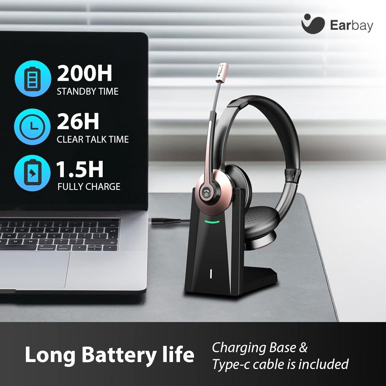 Auricular Inalámbrico Earbay BT786CD con Micrófono y Cancelación de Ruido