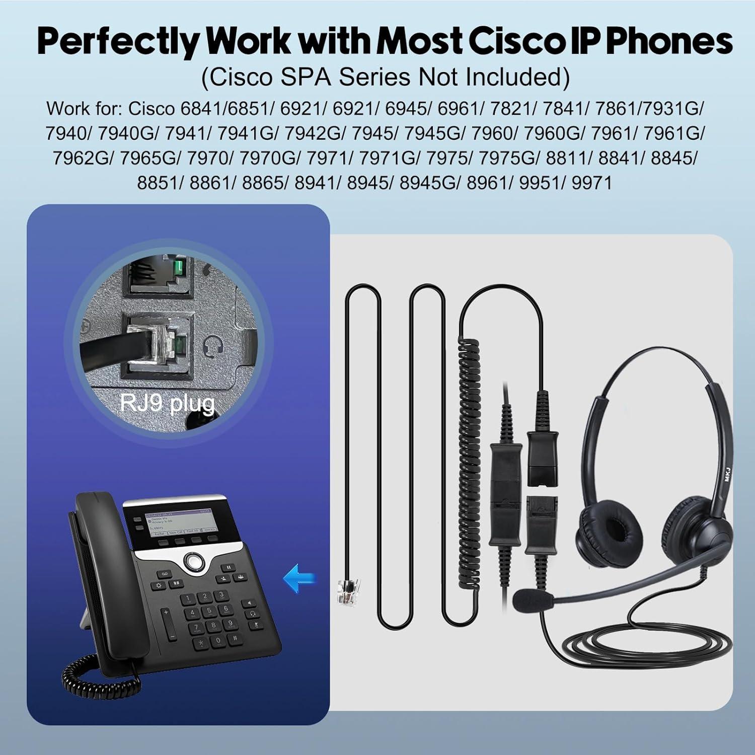 Auricular Cableado MKJ con Cancelación de Ruido para Teléfonos Cisco