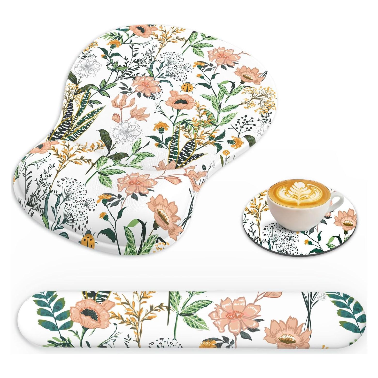 Alfombrilla de Ratón Ergonómica QJUZO Floral con Reposamuñecas