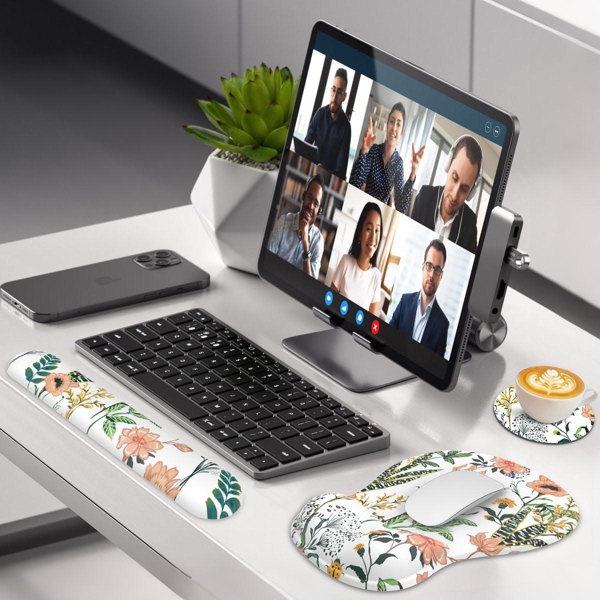 Alfombrilla de Ratón Ergonómica QJUZO Floral con Reposamuñecas