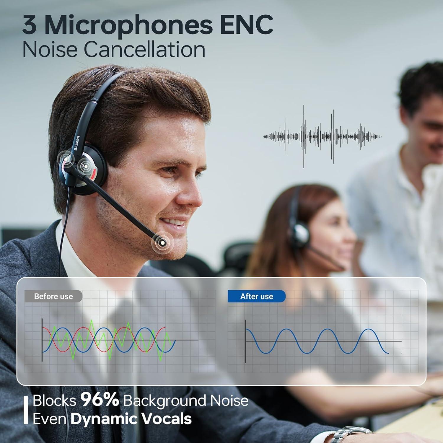 Auricular con cable Blucalm UCH30 USB con micrófono y cancelación de ruido