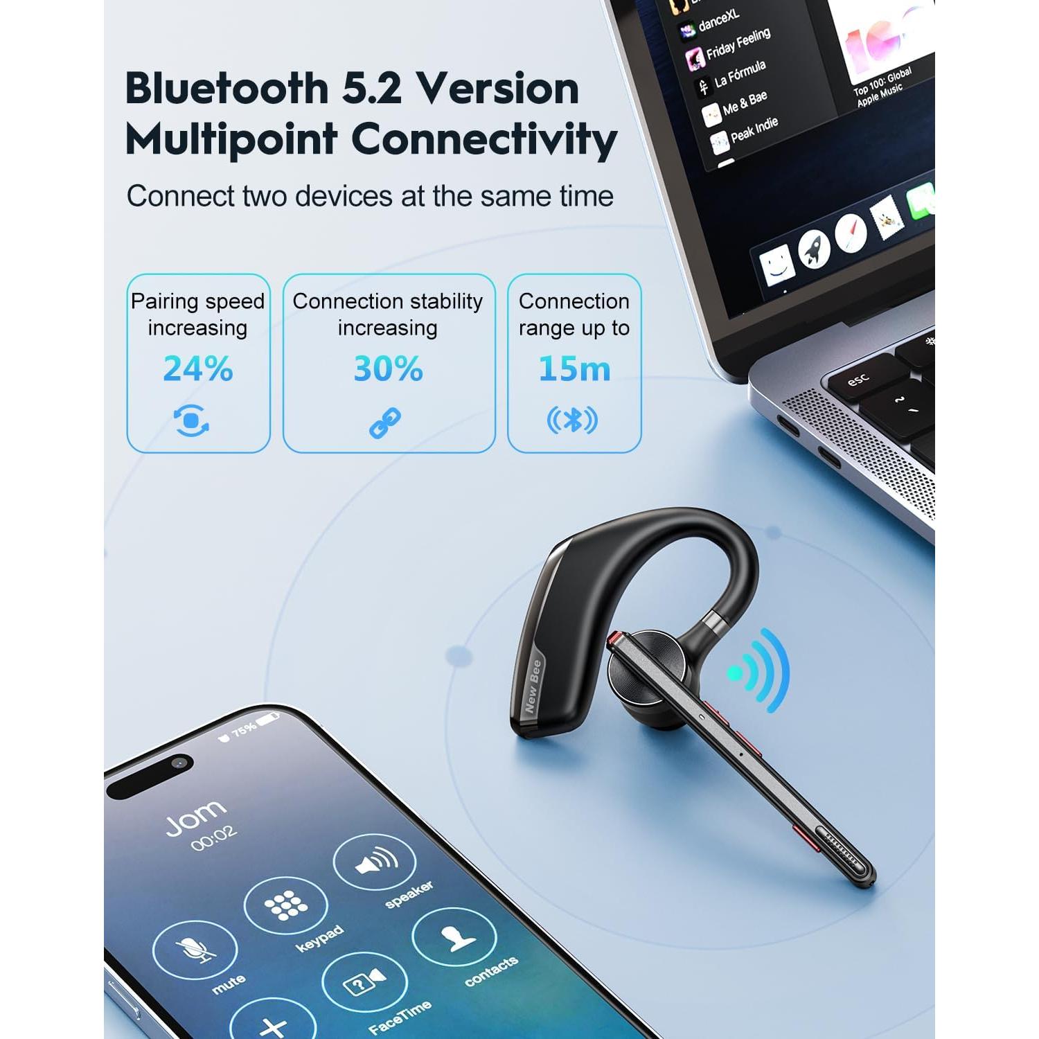Auriculares Bluetooth New Bee M51 Inalámbricos con Estuche 500mAh