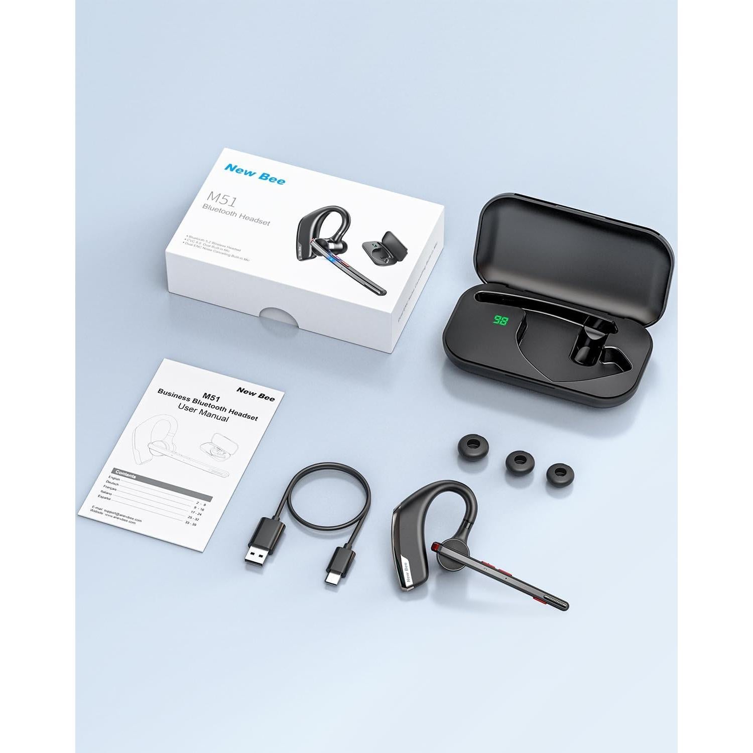 Auriculares Bluetooth New Bee M51 Inalámbricos con Estuche 500mAh