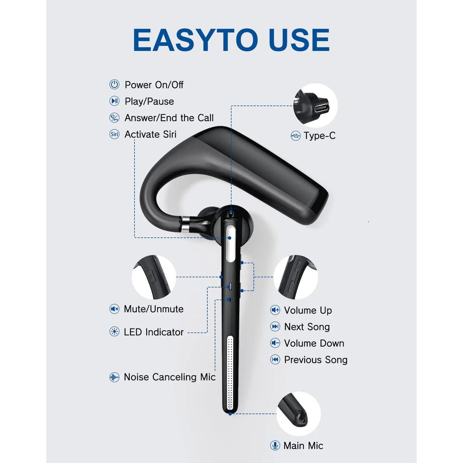 Auricular Bluetooth Kendir G6 Inalámbrico con Cancelación de Ruido