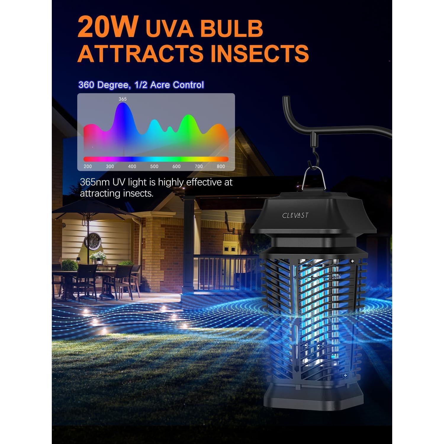Asesino de Insectos Eléctrico CLEVAST 4200V UV para Exterior