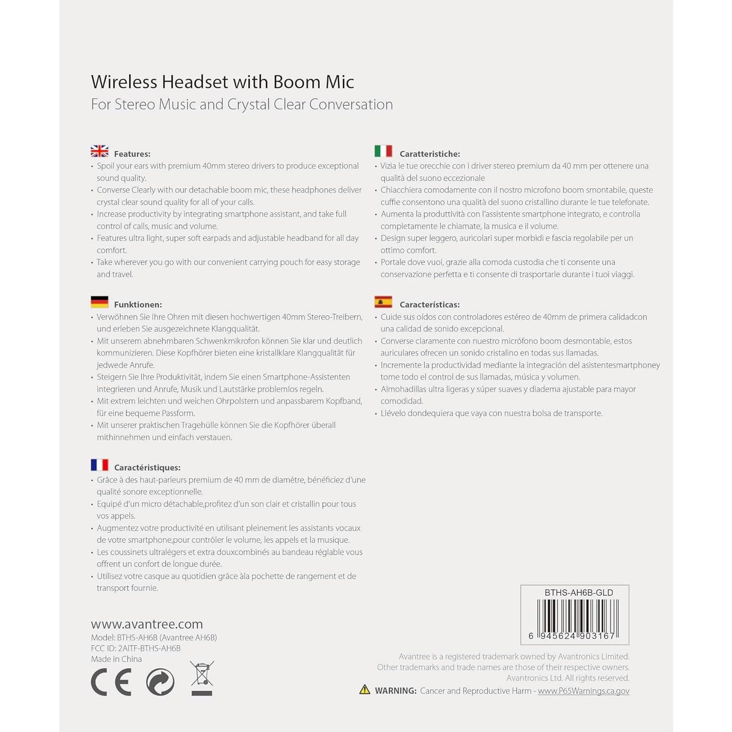 Auriculares Bluetooth Avantree AH6B On Ear con micrófono, 22h