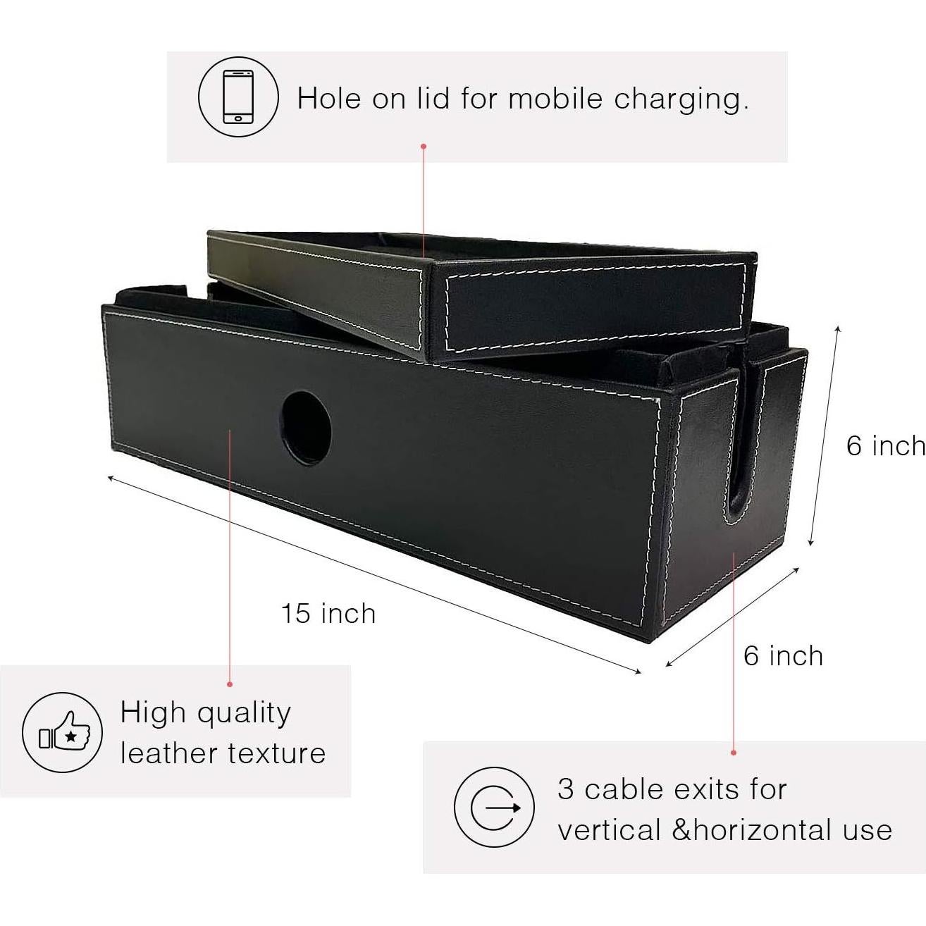 Caja Organizadora de Cables NEET Grande 38.1x15.2 cm Cuero Negro