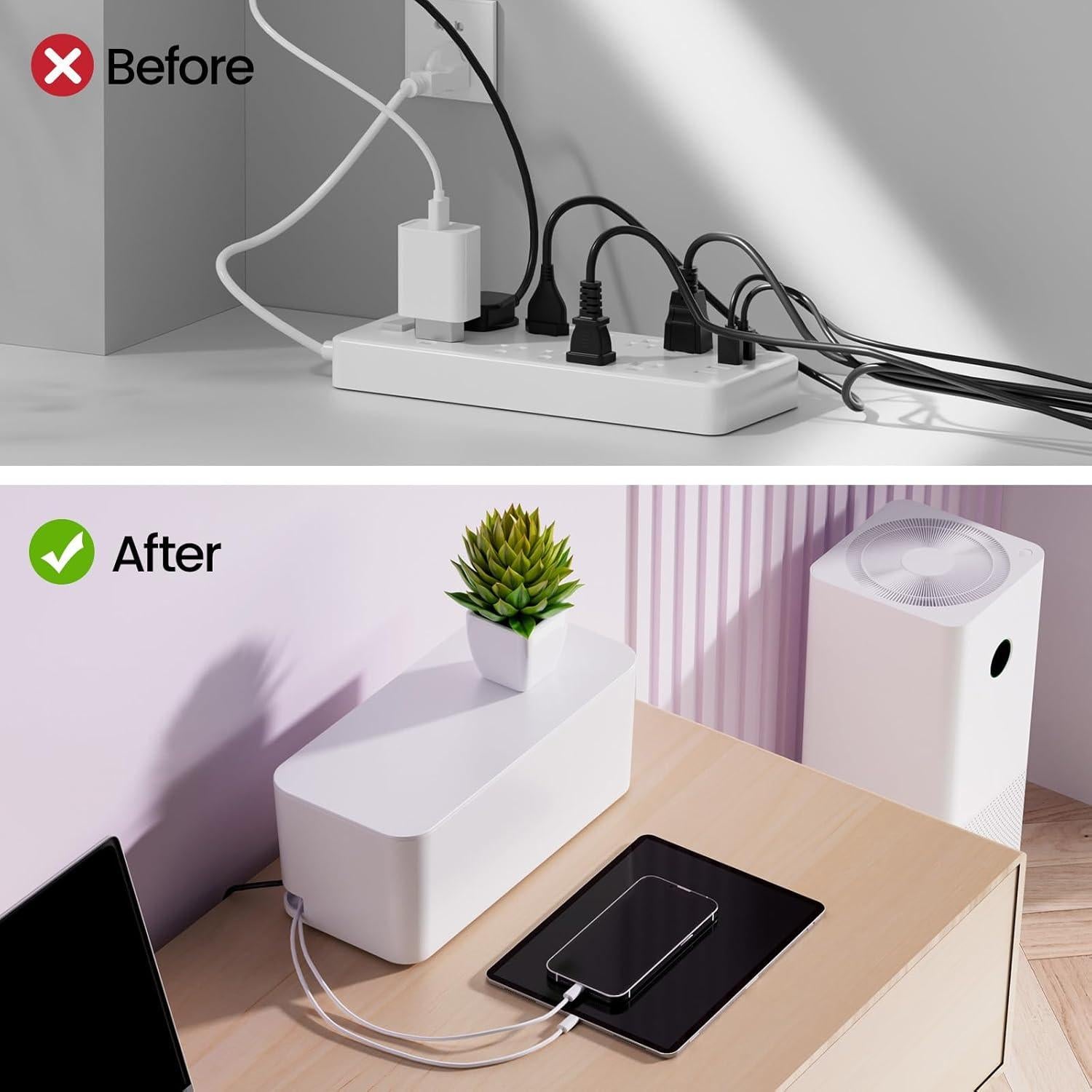 Caja Organizadora de Cables Delamu 2 Pack Blanca - Tamaños M y S