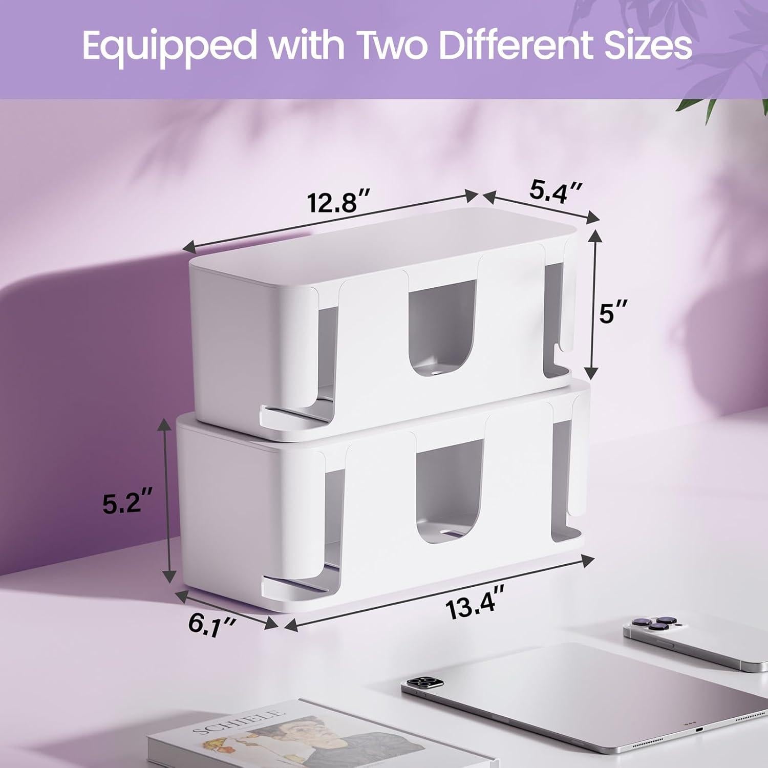Caja Organizadora de Cables Delamu 2 Pack Blanca - Tamaños M y S