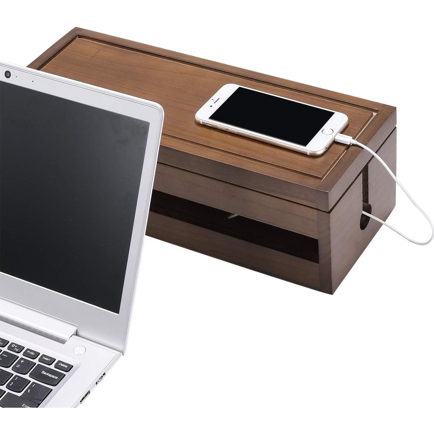 Caja Organizadora de Cables Changsuo Madera Marrón 37.6x14.5x12.4cm