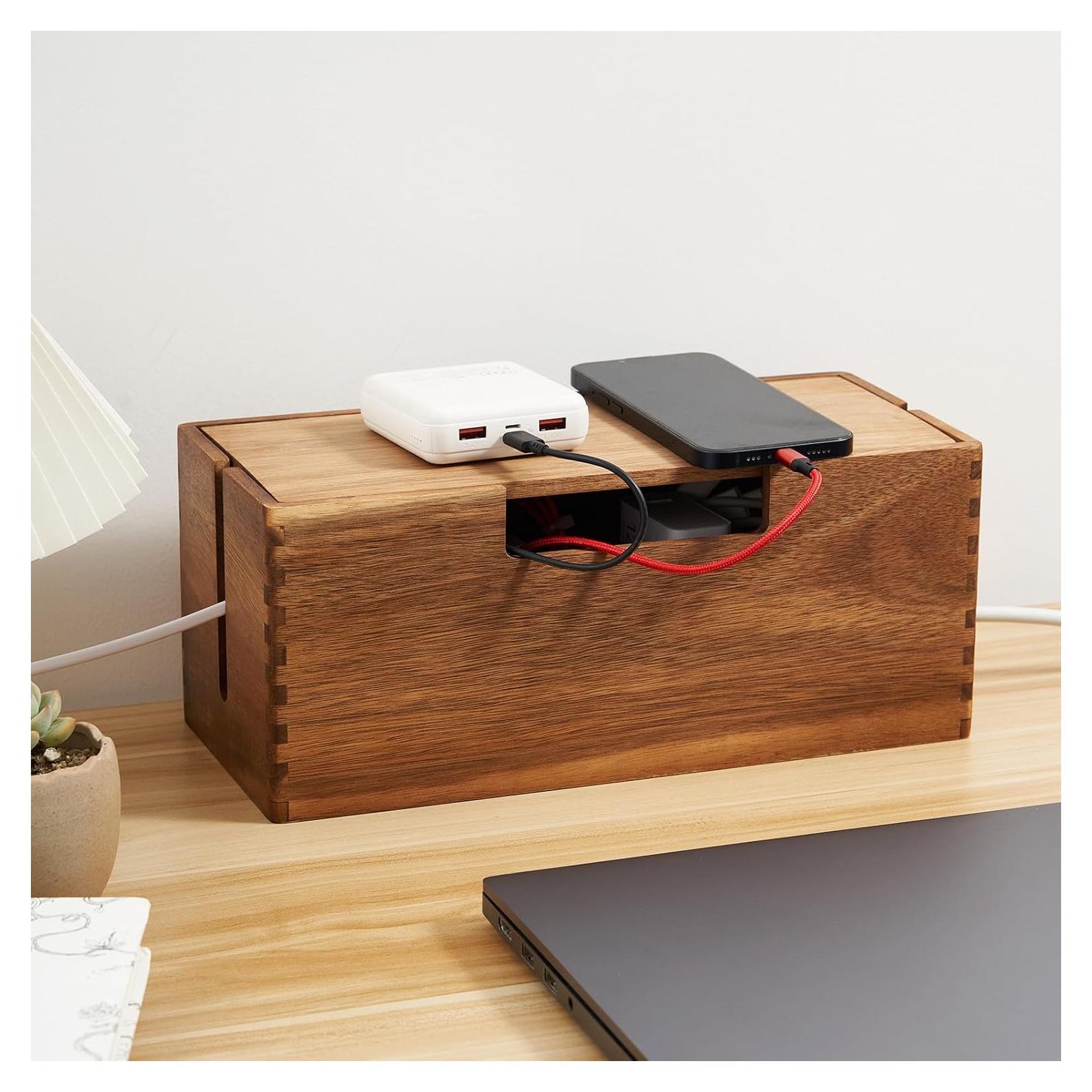 Caja Organizadora de Cables de Madera de Acacia LiTY 30.5x12.7cm