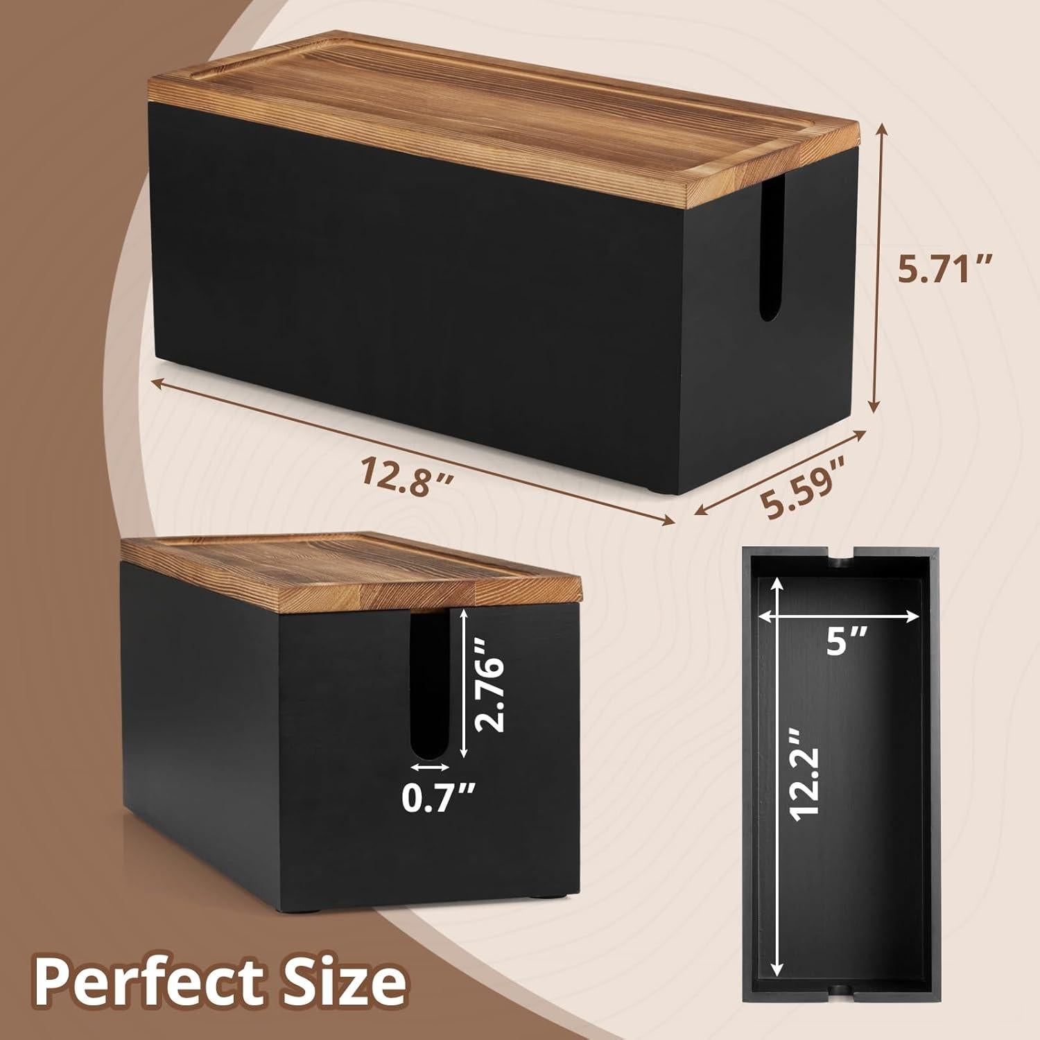 Caja Organizadora de Cables de Madera CMLKLZD 31x12.7x12.8cm
