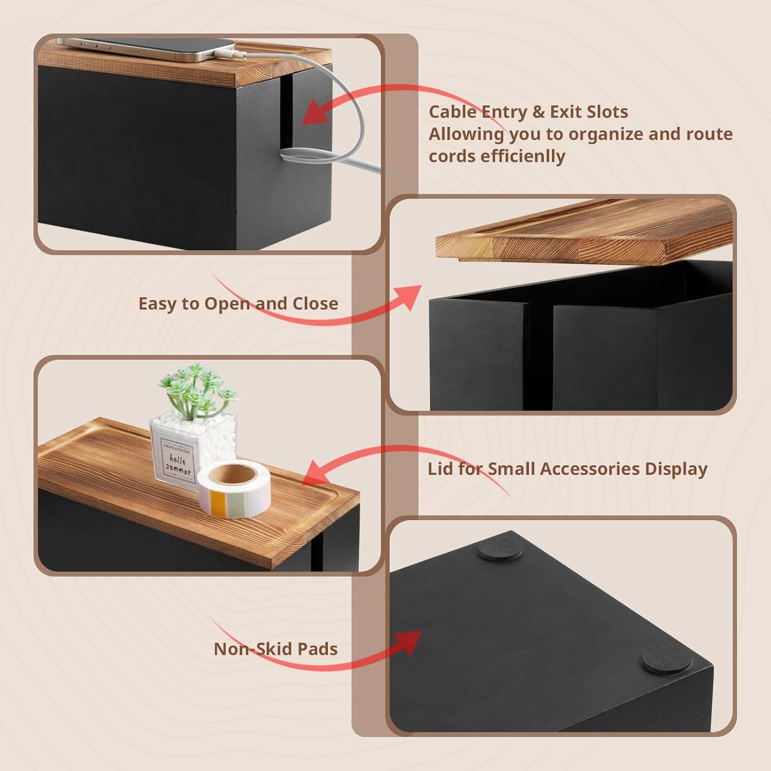 Caja Organizadora de Cables de Madera CMLKLZD 31x12.7x12.8cm