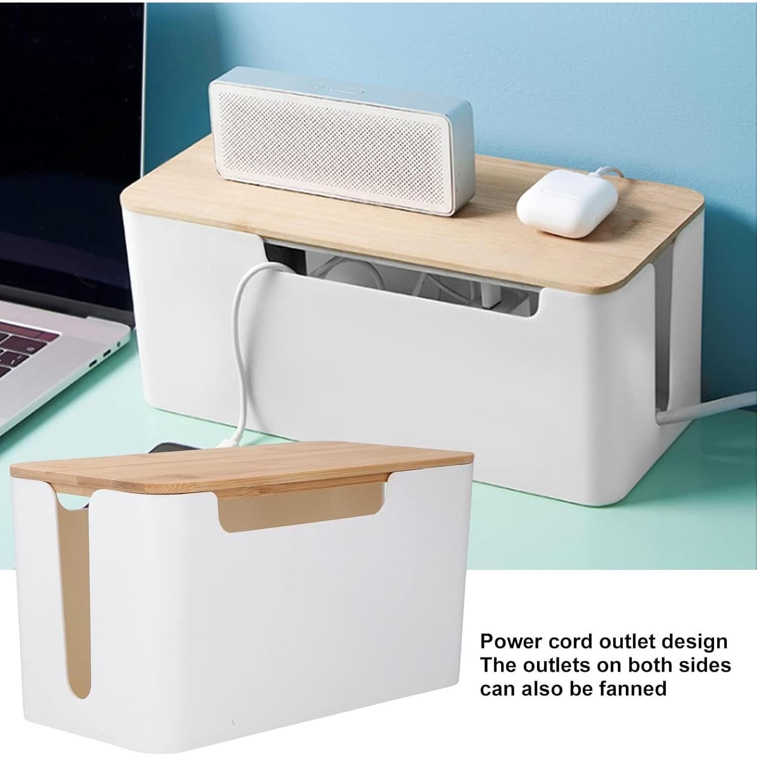 Caja Organizadora de Cables de Madera Cyrank 23.5x12.3cm