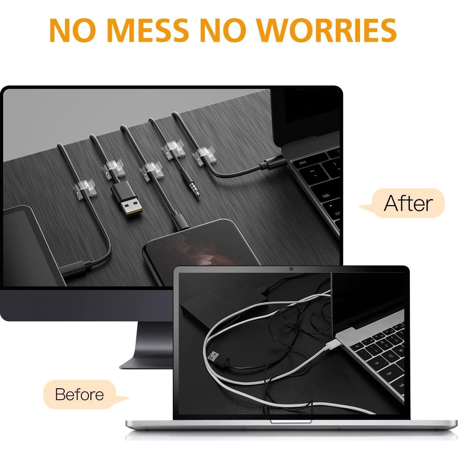 110 Clips de Cable Adhesivos AGPTEK - Organizador Transparente