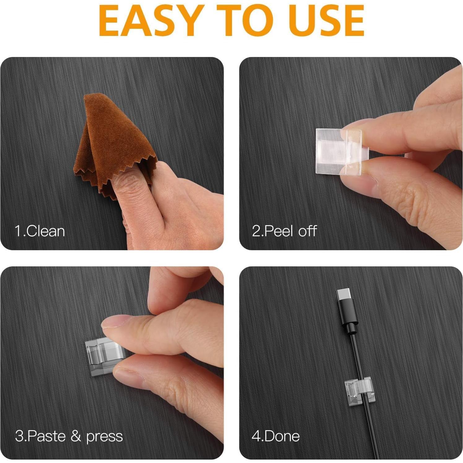 110 Clips de Cable Adhesivos AGPTEK - Organizador Transparente