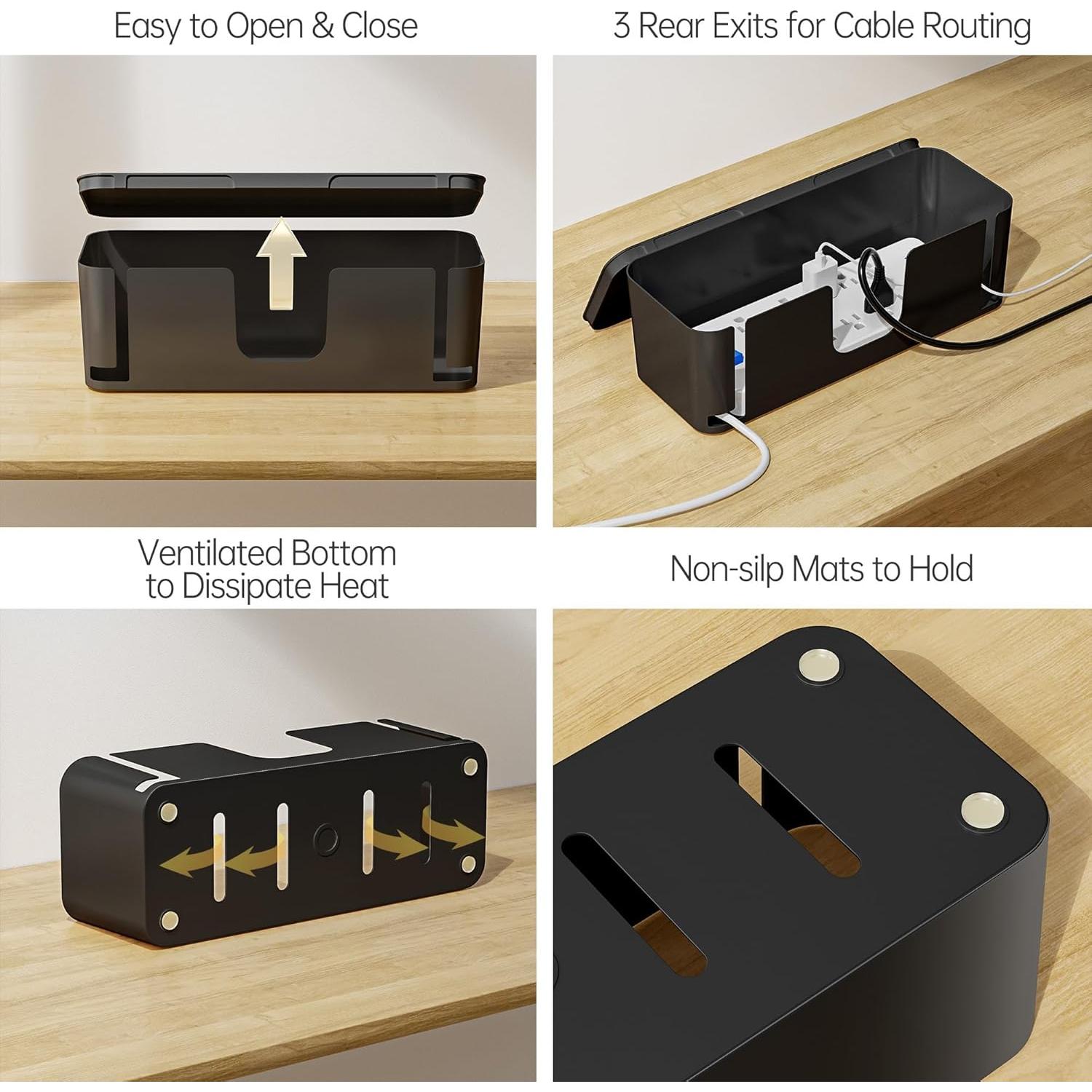 Caja de Gestión de Cables YECAYE 2 Pack Negro, Organizador Seguro