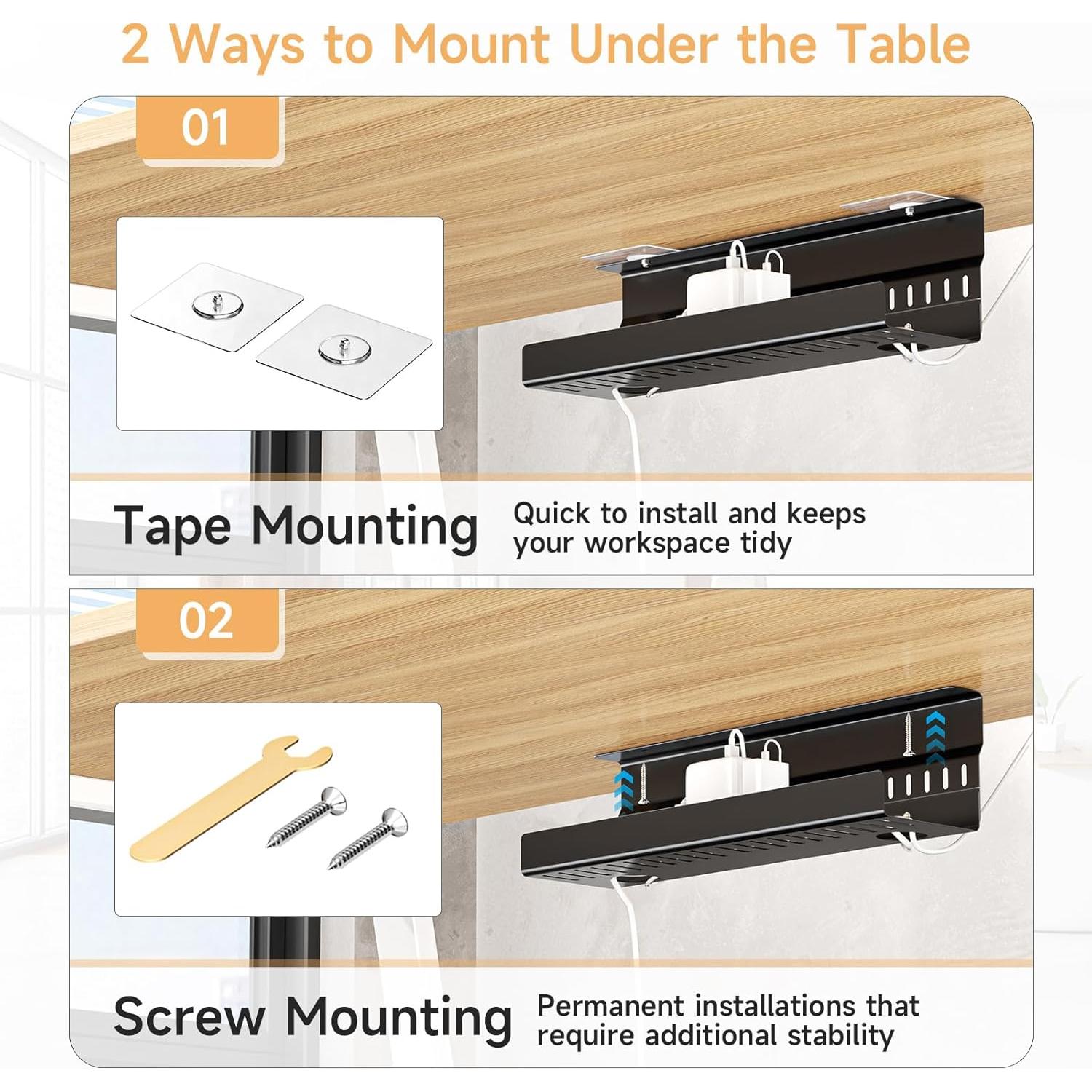 Bandeja de gestión de cables metálica WAYASI negra 44.96x10.92 cm