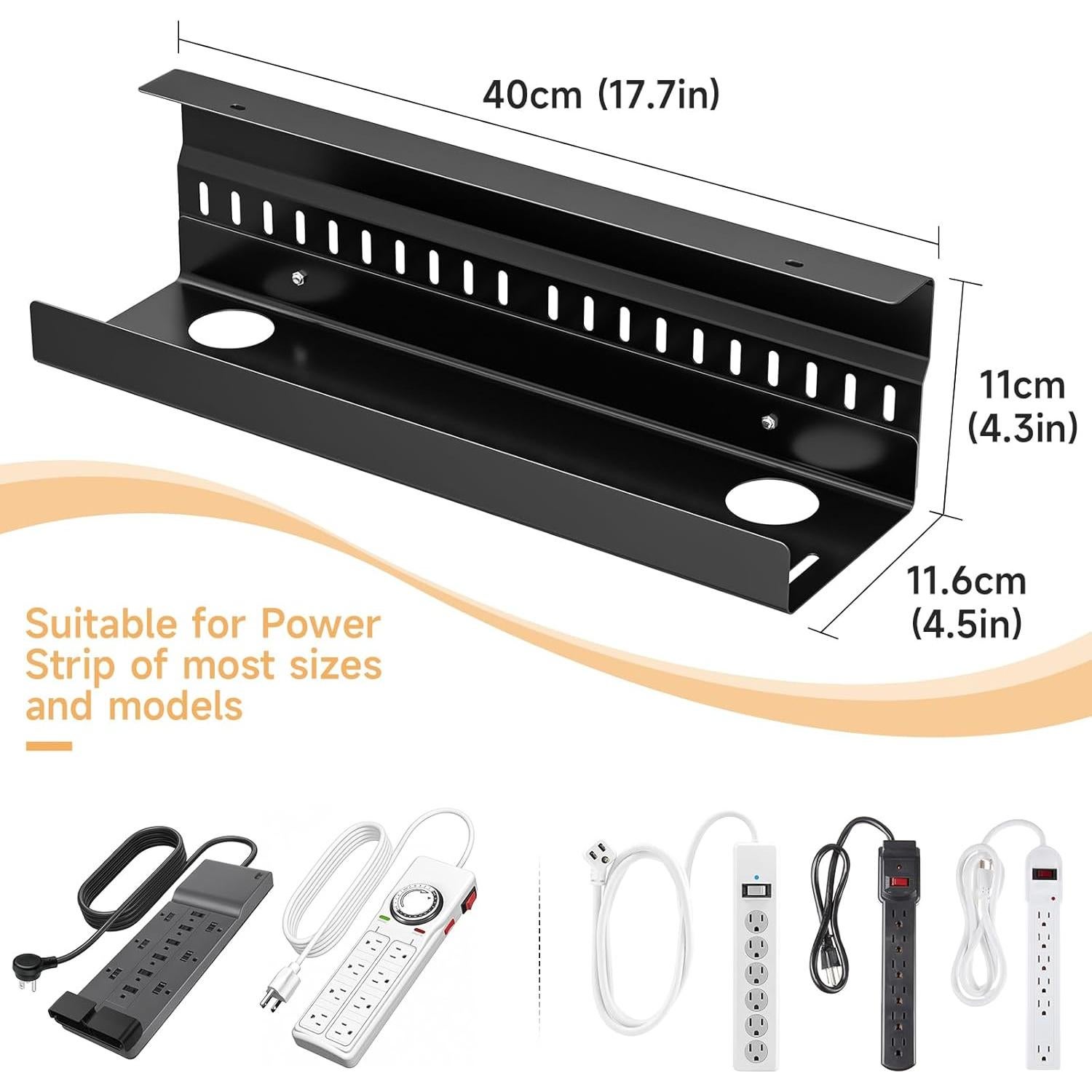 Bandeja de gestión de cables metálica WAYASI negra 44.96x10.92 cm